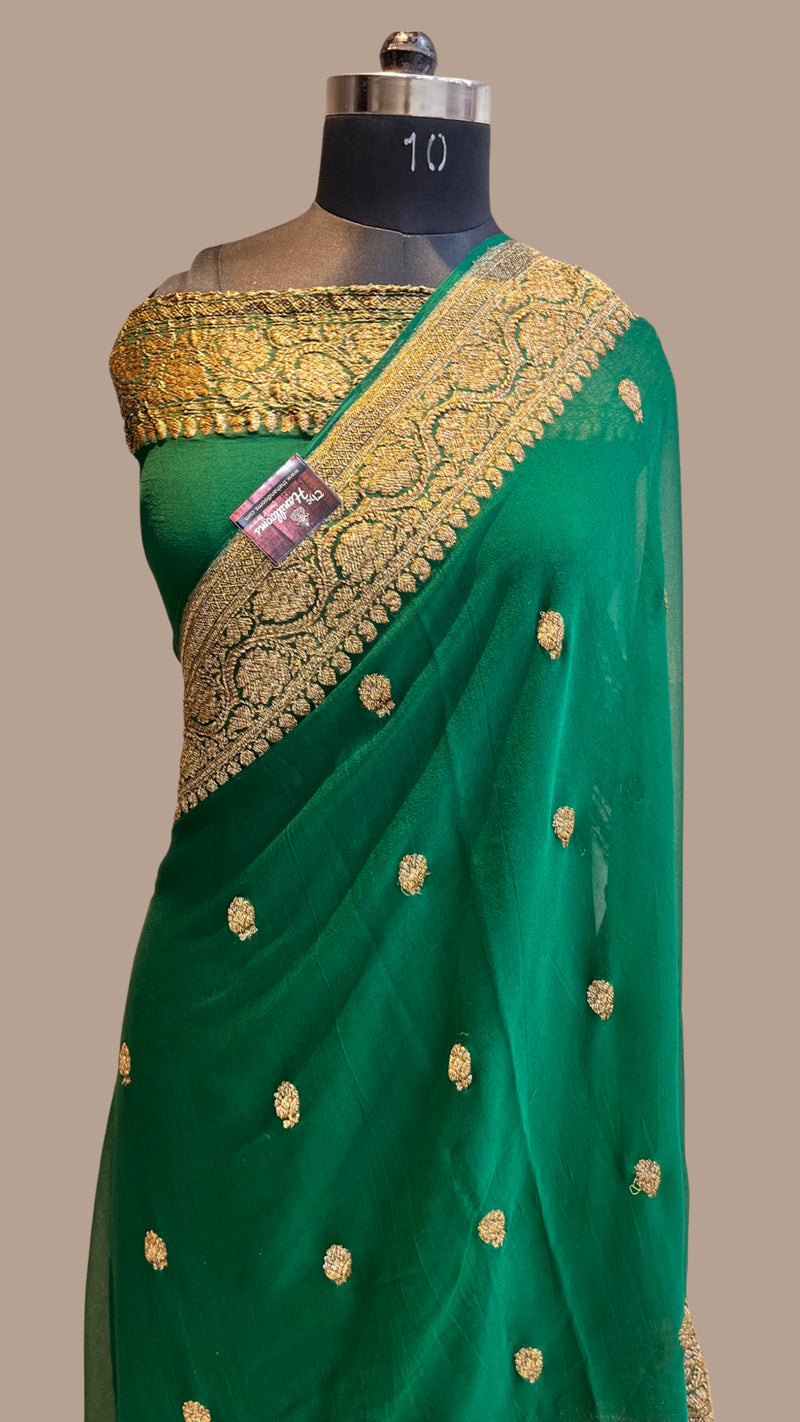 Pure Georgette Banarasi Saree - Antique Zari - The Handlooms