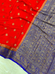 Red Pure Chiffon Khaddi Banarasi Saree - The Handlooms