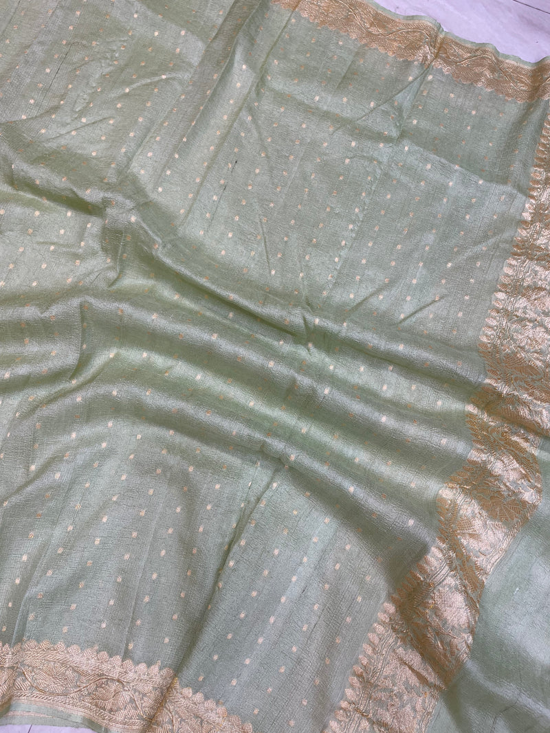 Pure Tussar Georgette Handwoven Dupatta -Gold zari - The Handlooms