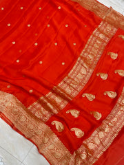 Pure Georgette Banarasi Saree - Gold zari - The Handlooms