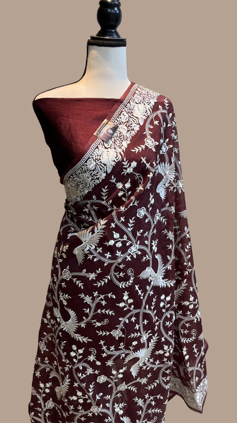 Pure organza Chikankari Handloom Banarasi Saree - The Handlooms