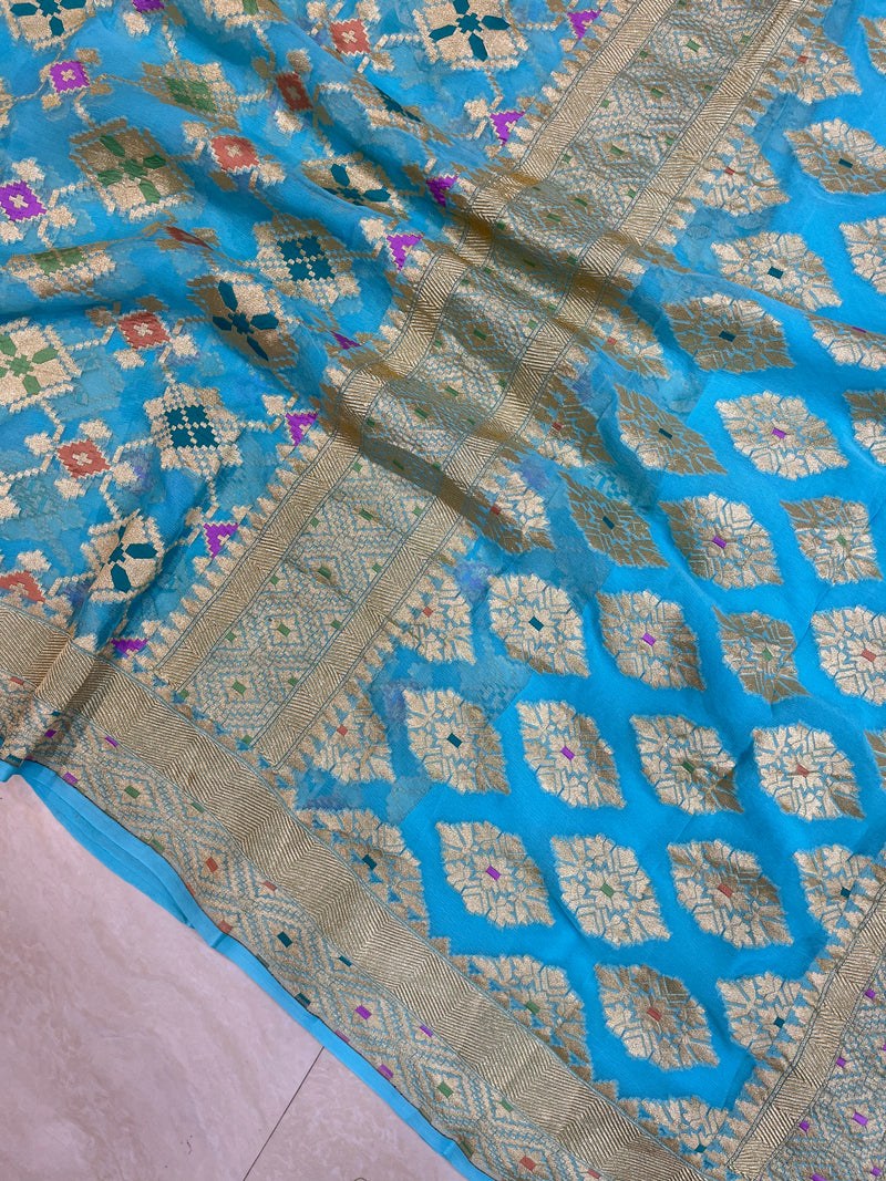 Pure Georgette Banarasi Handloom Saree - with meenakari work Gold Zari - The Handlooms