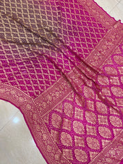 Pure Georgette Banarasi Bandhej Handloom Saree - The Handlooms