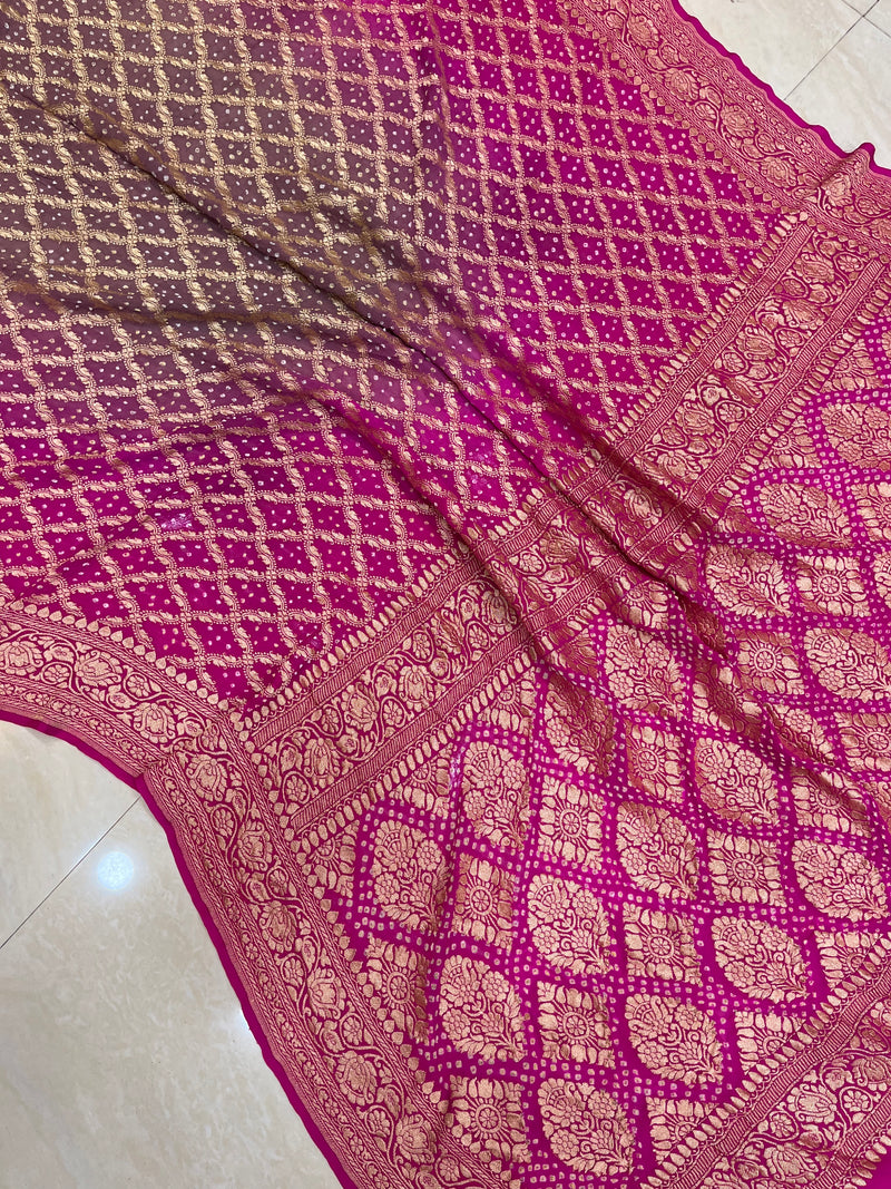 Pure Georgette Banarasi Bandhej Handloom Saree - The Handlooms