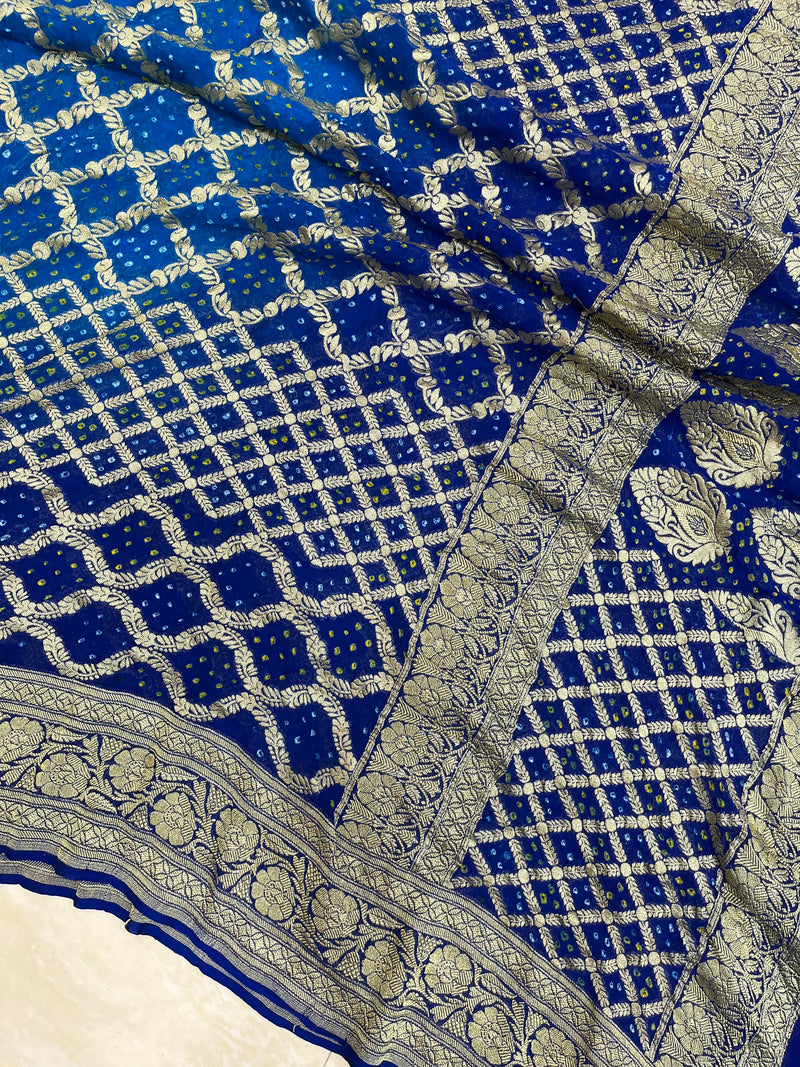 Pure Georgette Banarasi Bandhej Handloom Dupatta - Dual Shade - The Handlooms