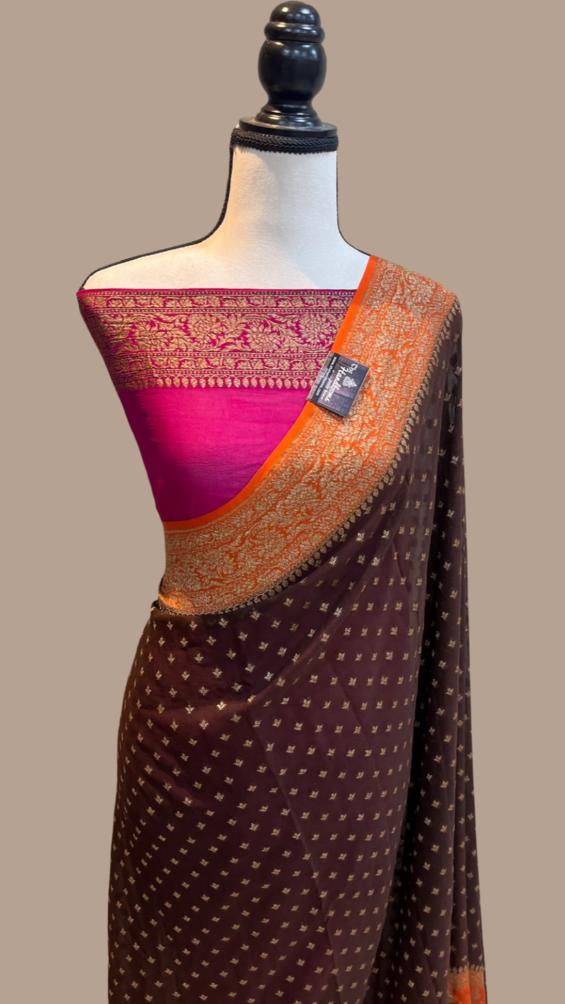 Khaddi Georgette Banarasi Saree -  Antique zari - The Handlooms