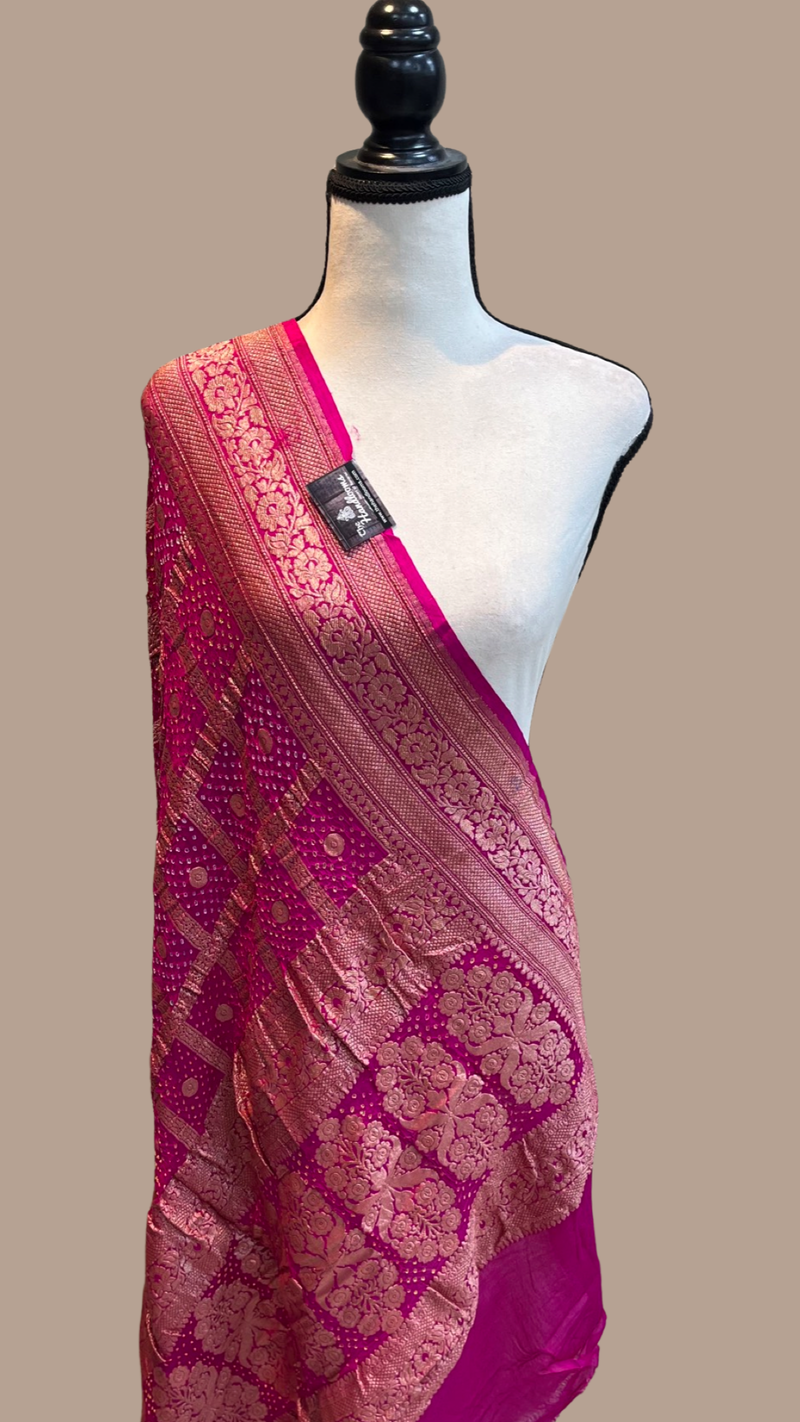 Pure Georgette Banarasi Bandhej Handloom Dupatta - The Handlooms