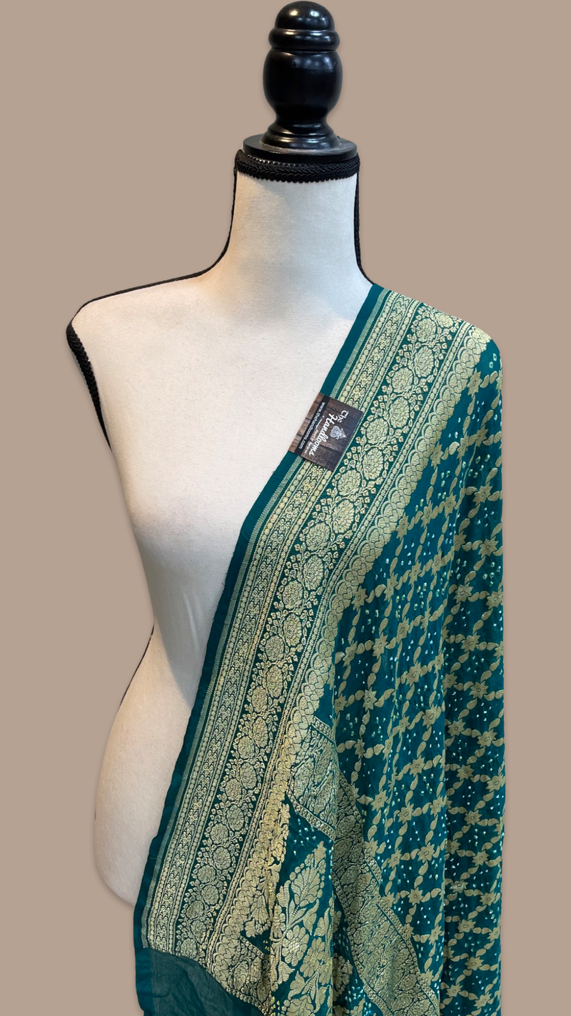 Pure Georgette Banarasi Bandhej Handloom Dupattta - The Handlooms
