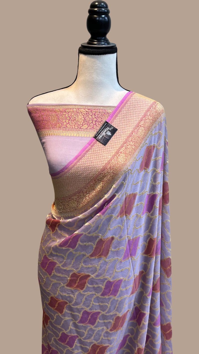Khaddi Georgette Handloom Banarasi Saree - Gold Zari - The Handlooms