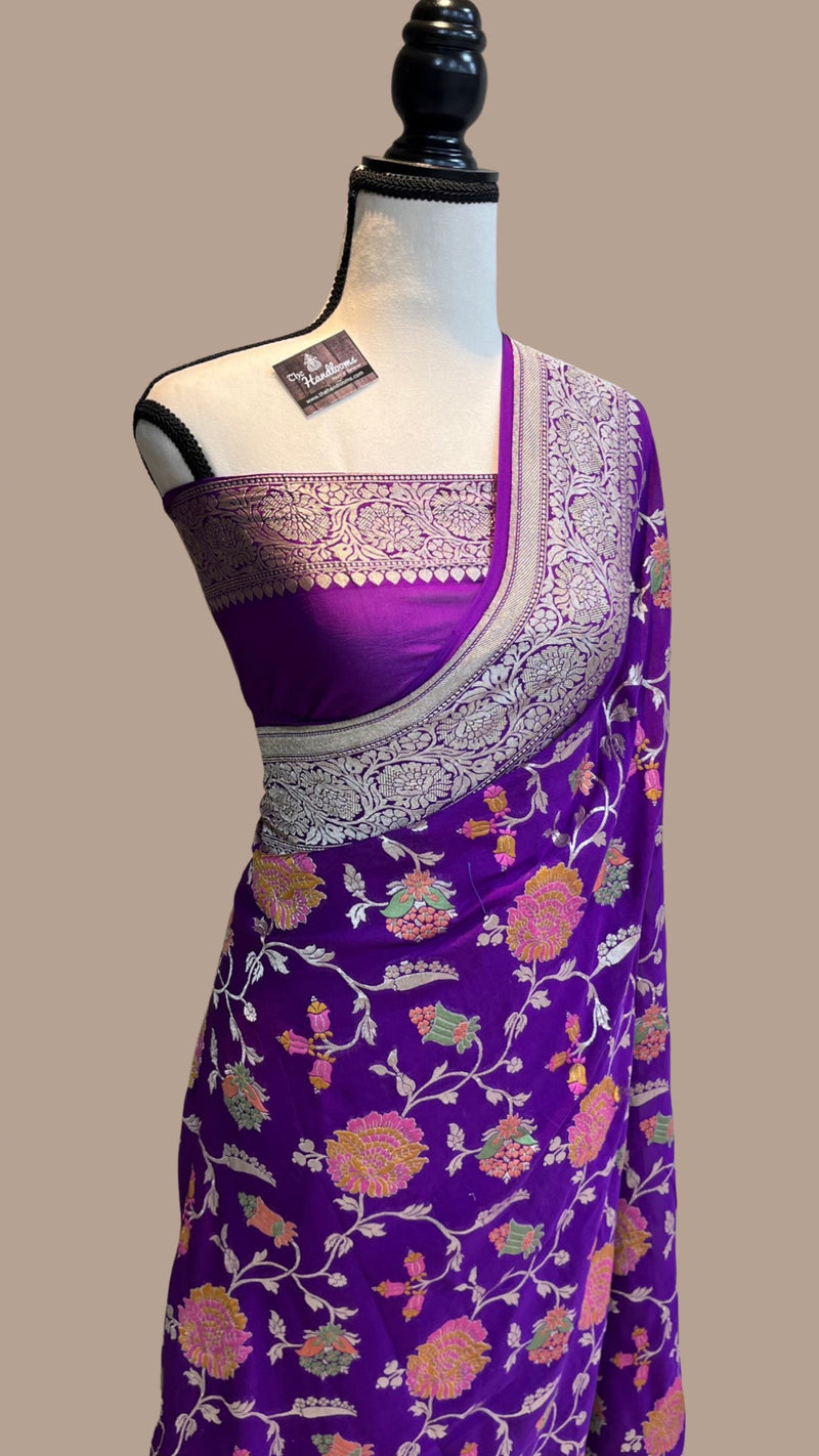 Khaddi Georgette Handloom Banarasi Saree - All over Jaal Work with meenakari - The Handlooms