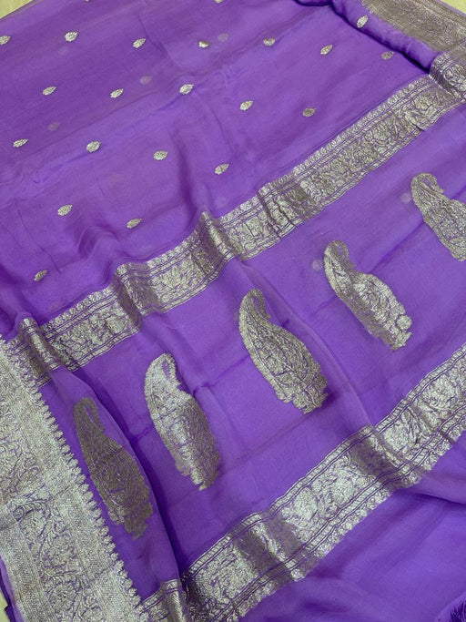 Lavender Pure Georgette Handloom Banarasi Saree - The Handlooms