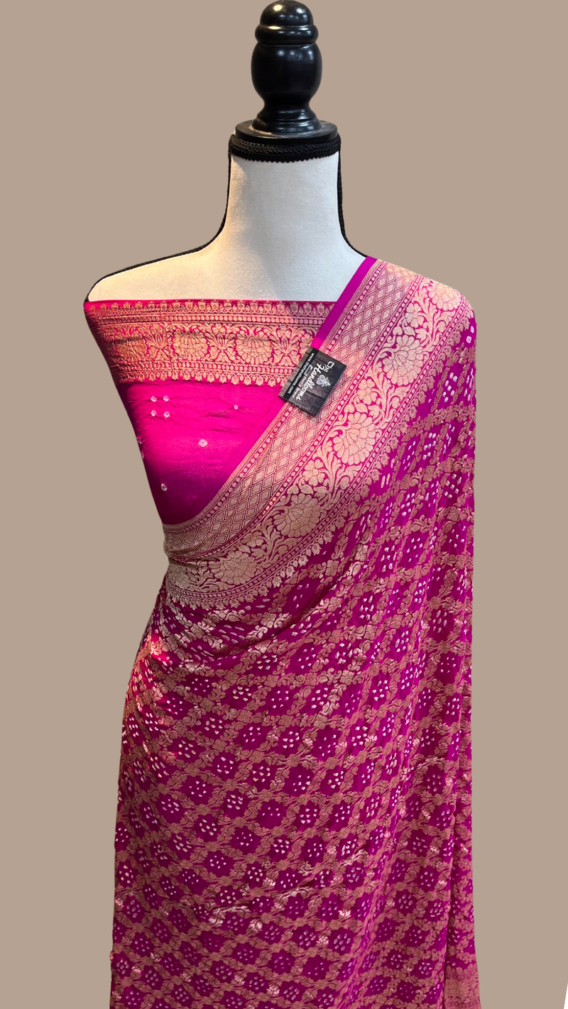 Pure Georgette Banarasi Bandhej Handloom Saree - The Handlooms