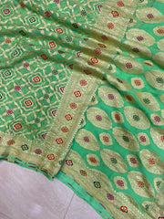 Pure Georgette Banarasi Handloom Saree - with meenakari work Gold Zari - The Handlooms