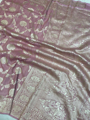 Tussar Georgette Handloom Banarasi Saree - All over Jaal Work - The Handlooms