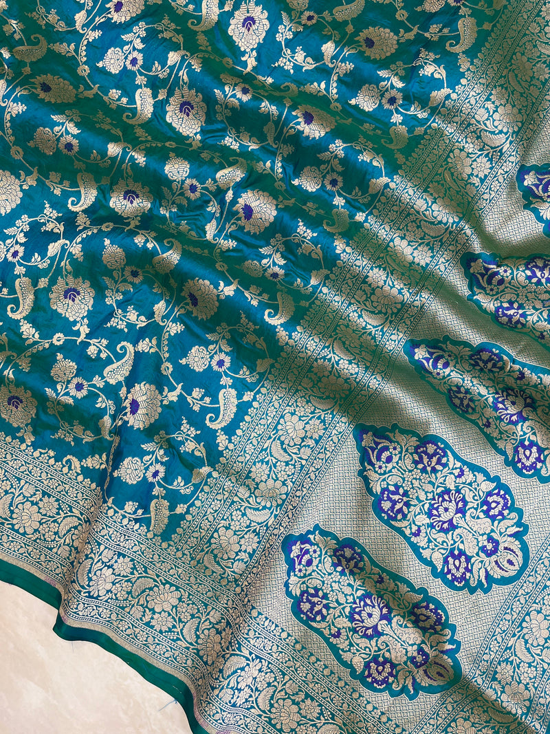Pure Katan Silk Banarasi Handloom Saree - All over Jaal work with Meenakari - The Handlooms