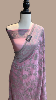 Light pink Khaddi Georgette Banarasi Saree -  Antique zari - The Handlooms