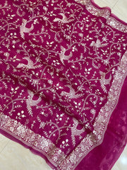 Pure organza Chikankari Handloom Banarasi Saree - The Handlooms