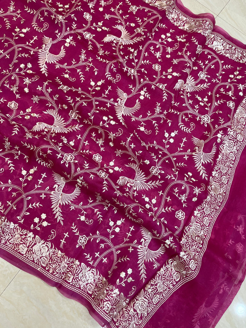 Pure organza Chikankari Handloom Banarasi Saree - The Handlooms
