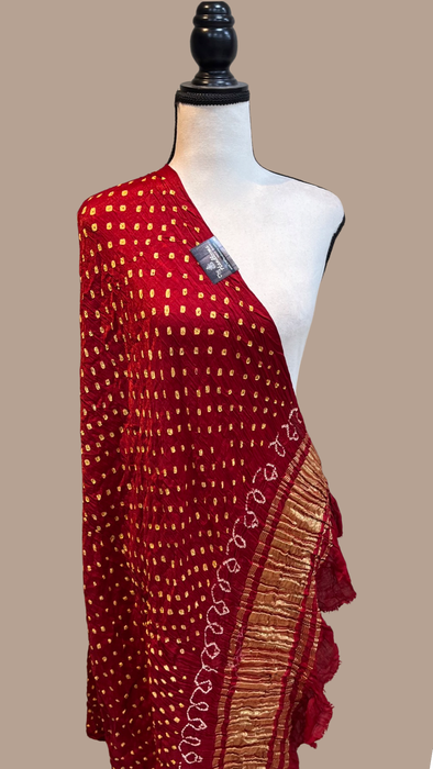 Pure Gaji Silk Banarasi Bandhej Handloom Dupattta - The Handlooms