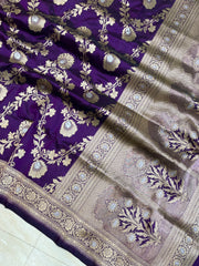 Pure Katan Silk Banarasi Handloom Saree - All over Jaal work - The Handlooms