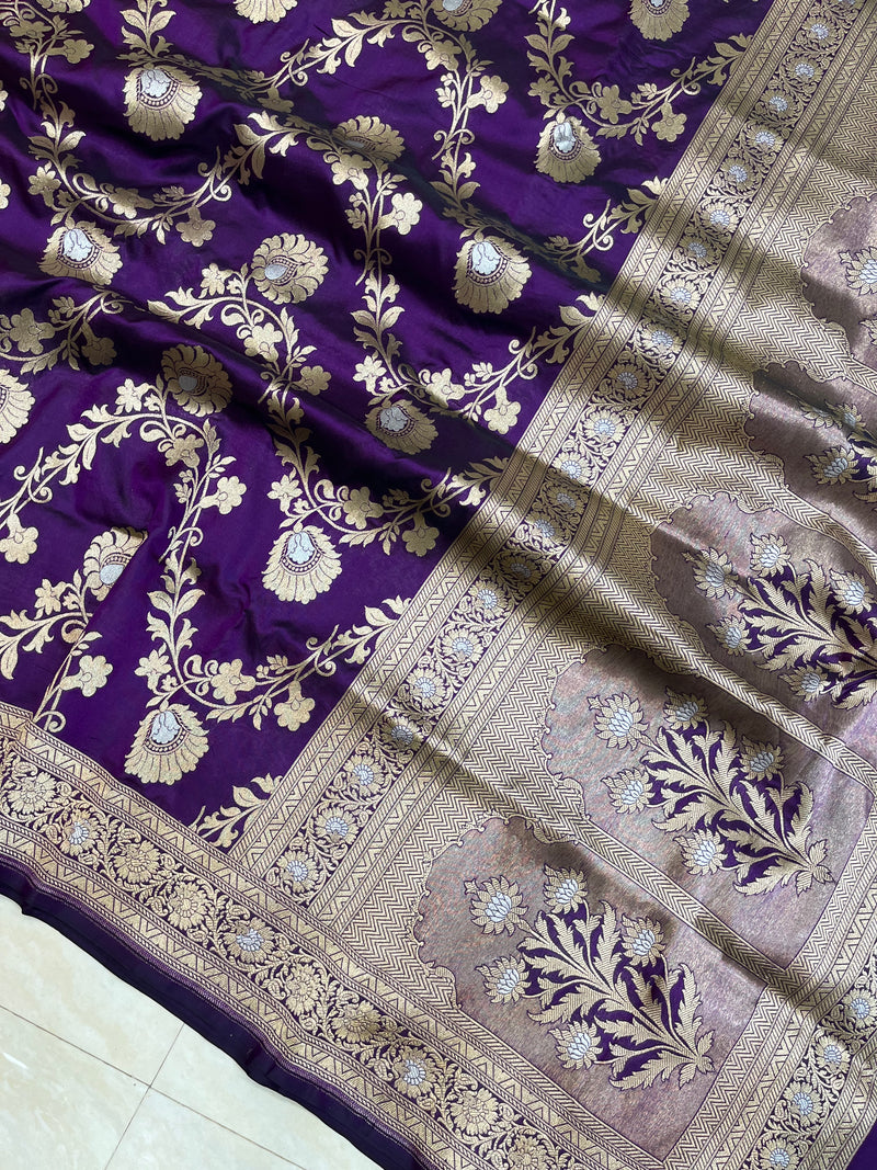 Pure Katan Silk Banarasi Handloom Saree - All over Jaal work - The Handlooms