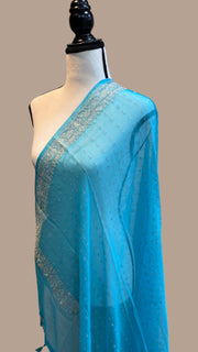 Pure Georgette Dupatt asilver zari - The Handlooms