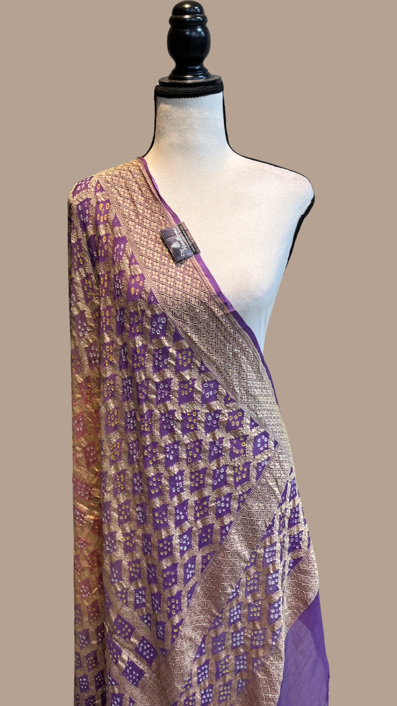 Pure Georgette Banarasi Bandhej Handloom Dupatta - Dual Shade - The Handlooms