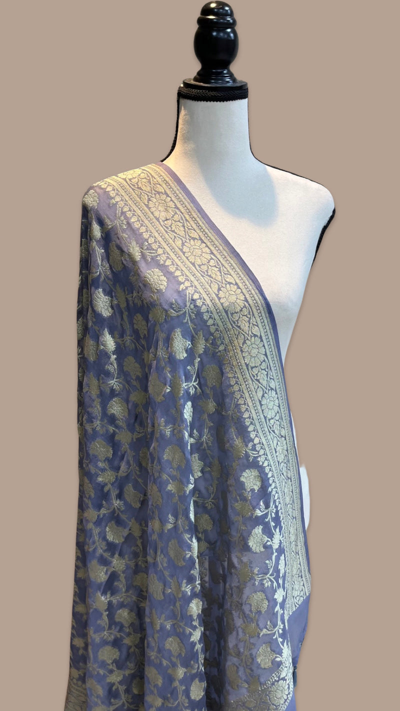 Pure Khaddi Georgette Dupatta - water zari - The Handlooms