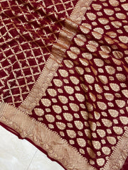 Khaddi Georgette Handloom Banarasi Saree - Gold Zari - The Handlooms