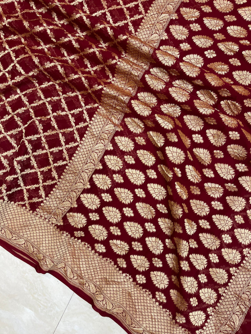 Khaddi Georgette Handloom Banarasi Saree - Gold Zari - The Handlooms