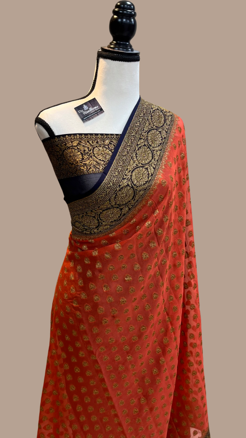 Khaddi Georgette Banarasi Saree -  Antique zari - The Handlooms