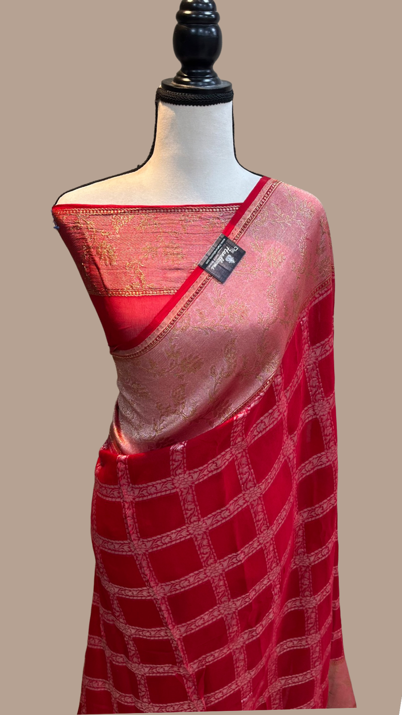 Pure Georgette Banarasi Bandhej Handloom Saree - The Handlooms