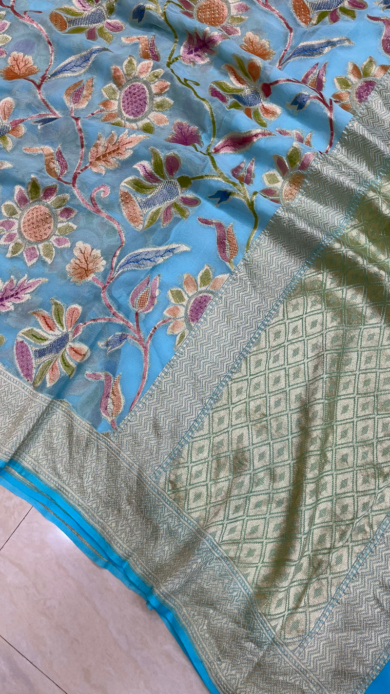 Khaddi Georgette Handloom Banarasi Saree - The Handlooms