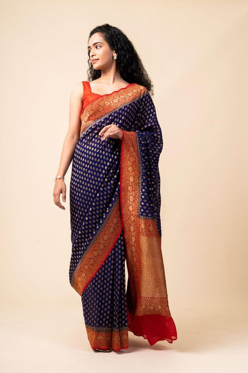 Khaddi Georgette Banarasi Saree -  Antique zari - The Handlooms