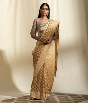 Khaddi Georgette Handloom Banarasi Saree - Gold Zari - The Handlooms