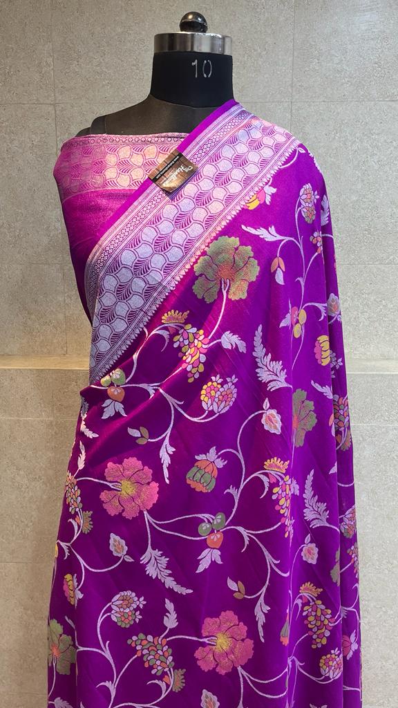 Tussar Georgette Handloom Banarasi Saree - All over Jaal Work with meenakari - The Handlooms