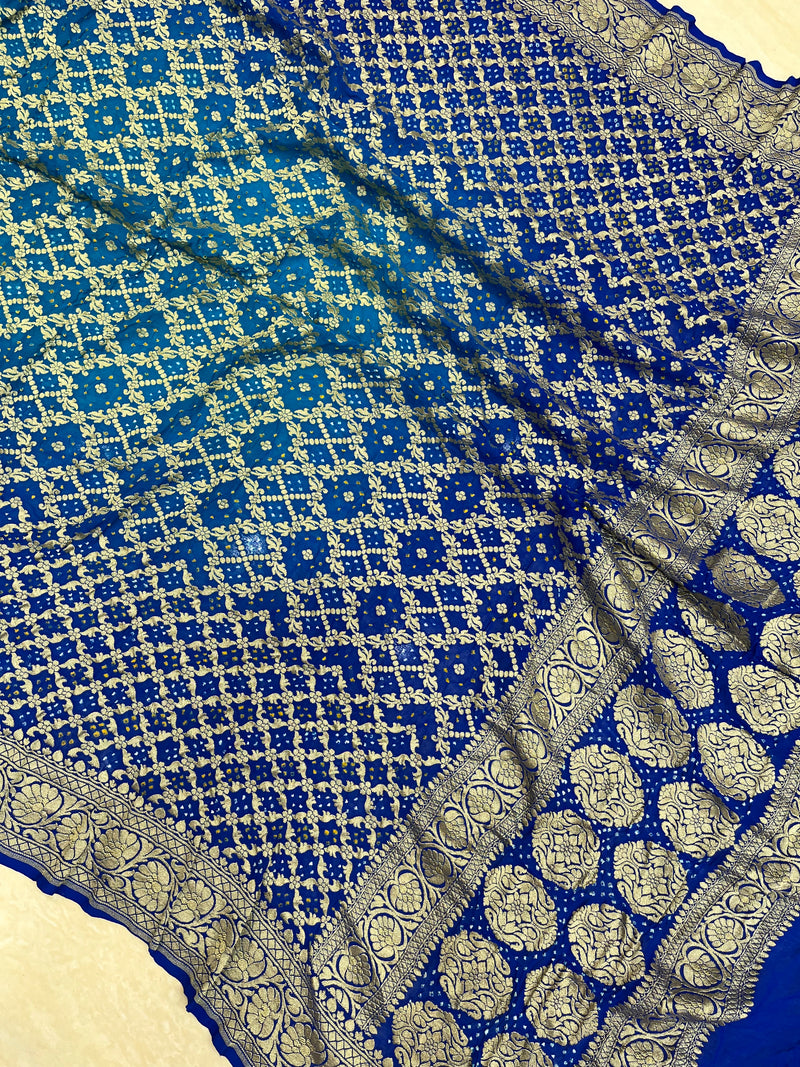 Pure Georgette Banarasi Bandhej Handloom Dupatta - The Handlooms
