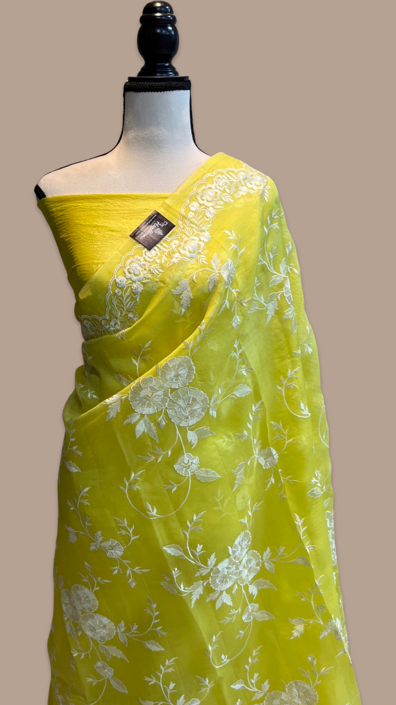 Pure Organza Chikankari Handloom Banarasi Saree - The Handlooms