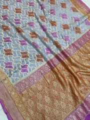 Khaddi Georgette Handloom Banarasi Saree - Gold Zari - The Handlooms