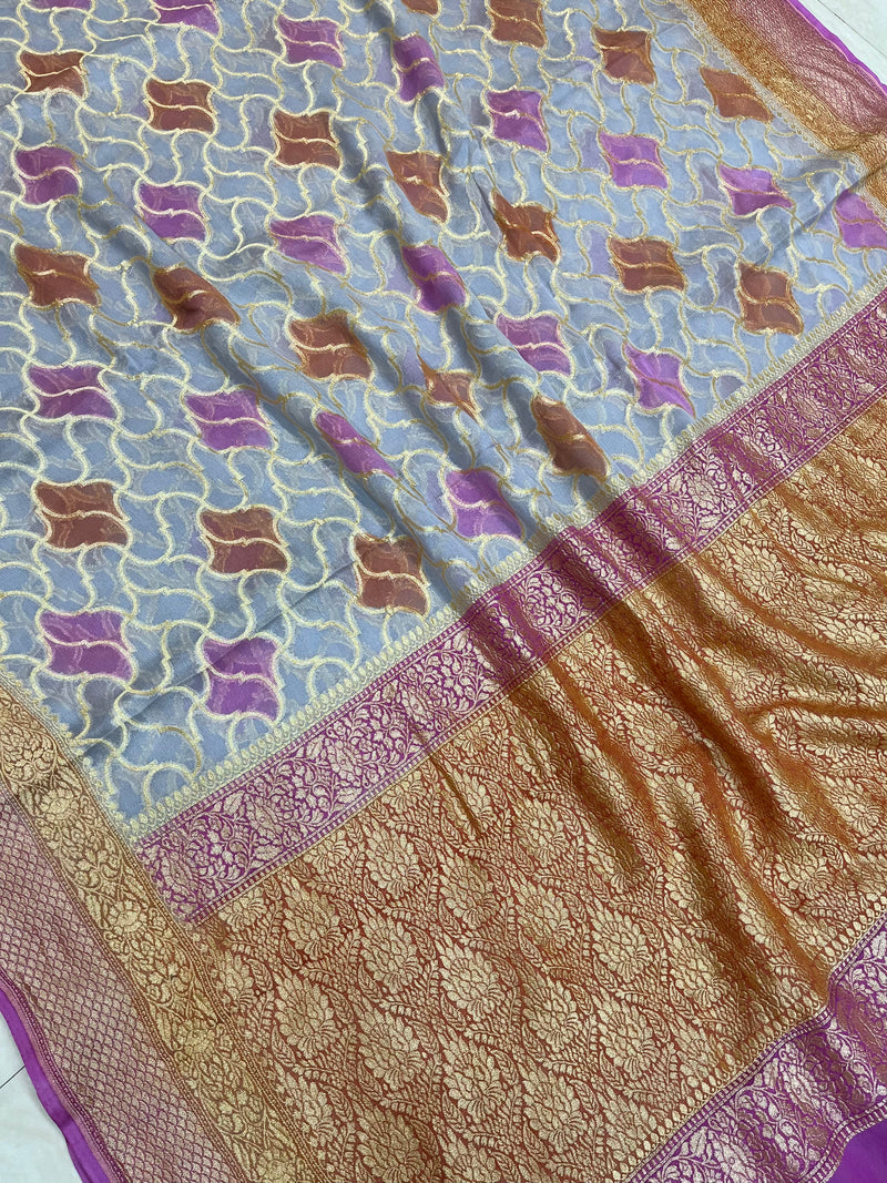 Khaddi Georgette Handloom Banarasi Saree - Gold Zari - The Handlooms