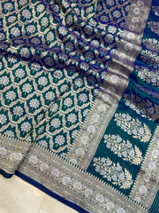 Pure Katan Silk Banarasi Handloom Saree - All over Sona Roopa Jaal work - The Handlooms