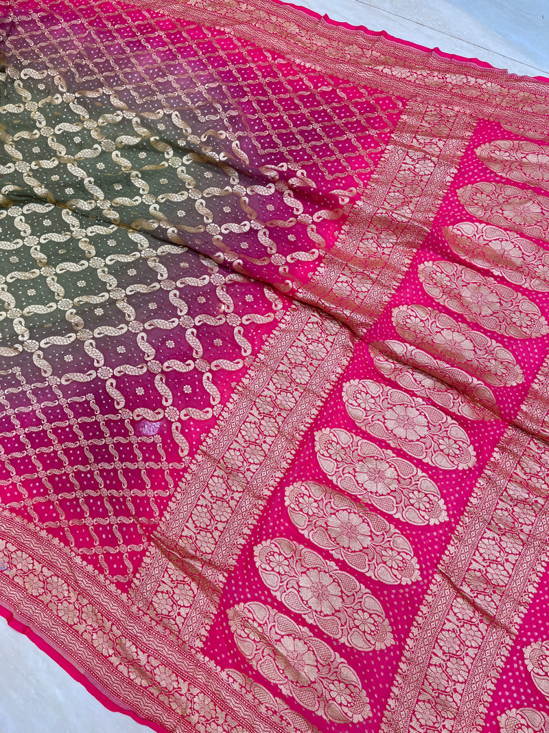 Pure Georgette Banarasi Bandhej Handloom Saree - The Handlooms