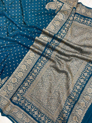 Pure Khaddi Crepe Georgette Banarasi Saree -  Antique zari - The Handlooms