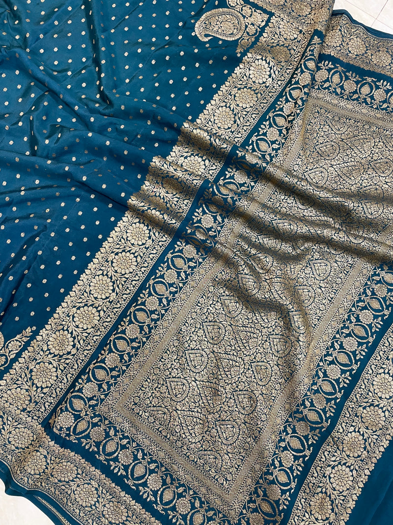 Pure Khaddi Crepe Georgette Banarasi Saree -  Antique zari - The Handlooms