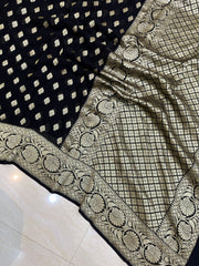 Black Khaddi Georgette Banarasi Saree - Gold zari - The Handlooms