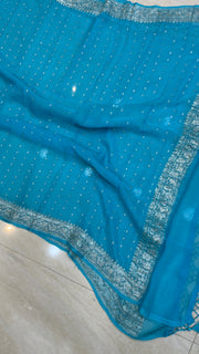 Pure Georgette Dupatt asilver zari - The Handlooms