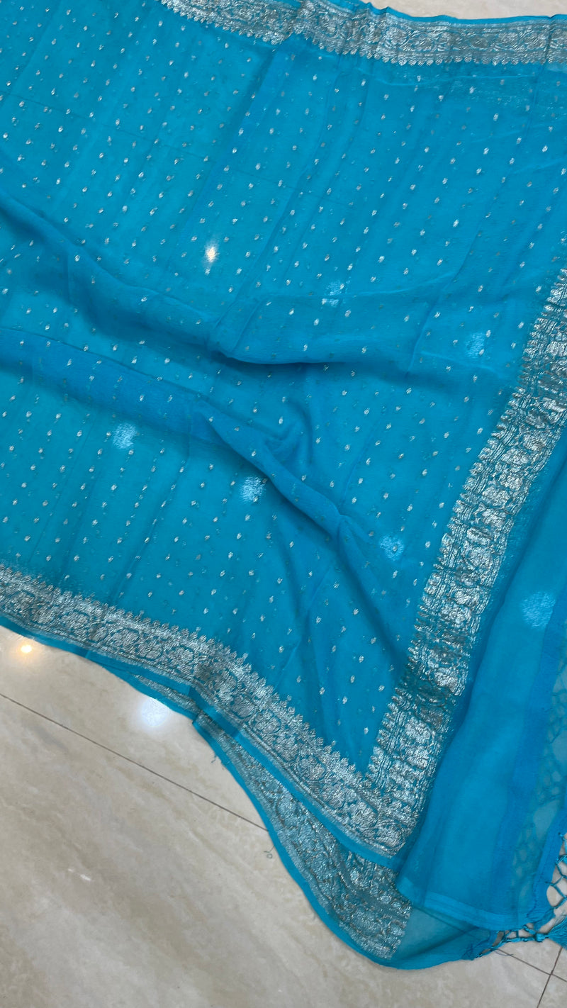 Pure Georgette Dupatt asilver zari - The Handlooms