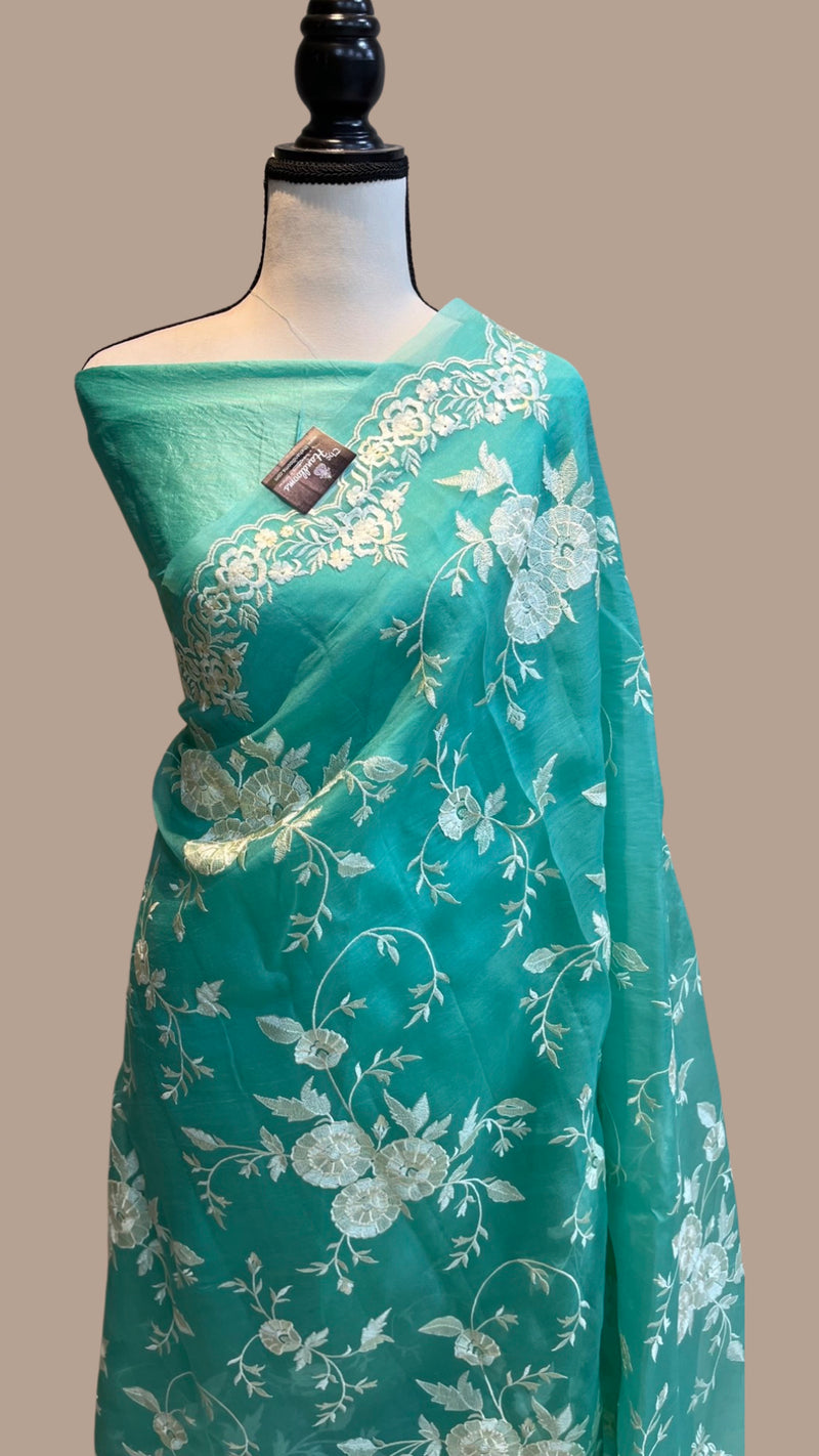 Pure organza Chikankari Handloom Banarasi Saree - The Handlooms