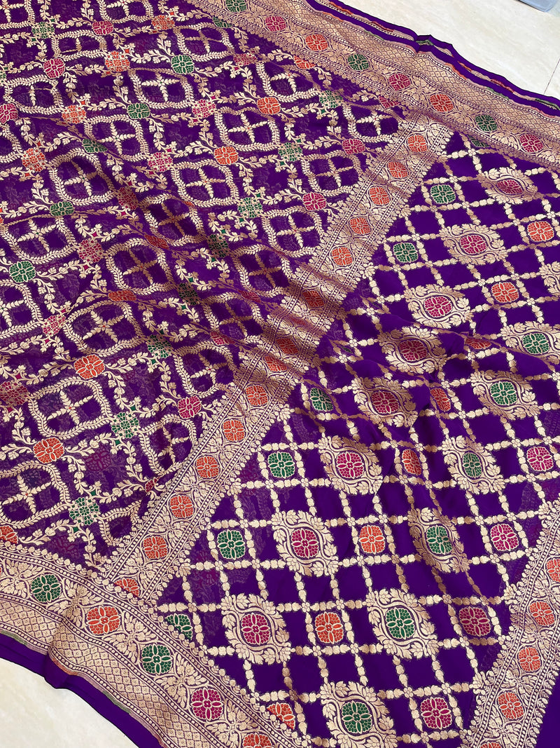 Pure Georgette Banarasi Handloom Saree - with meenakari work - The Handlooms