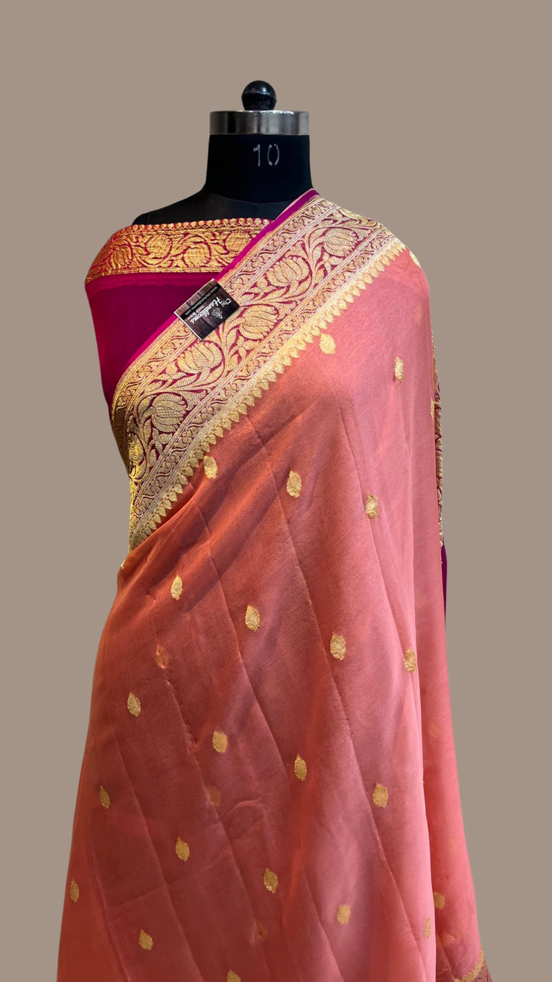 Pure Georgette Banarasi Saree - Gold zari - The Handlooms